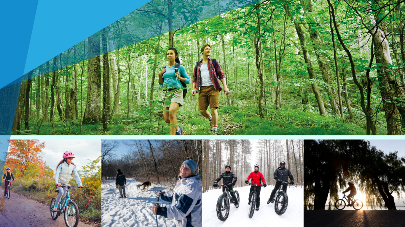 images of people hiking and cycling on trails in the Town of Georgina