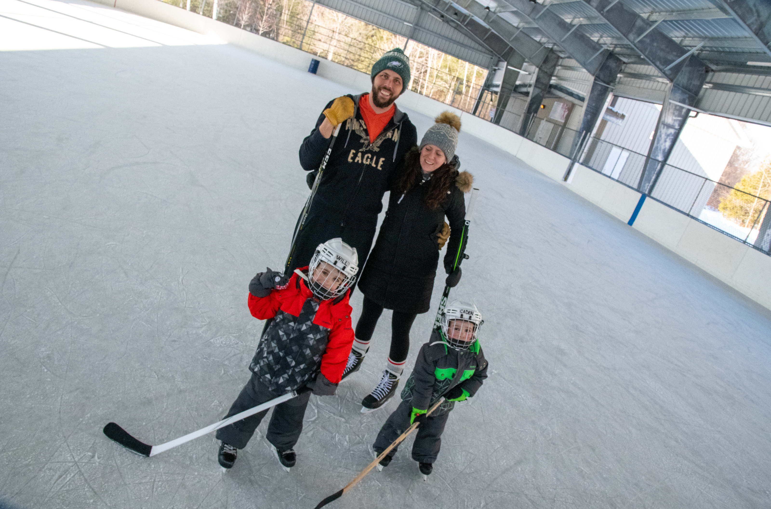 family skating at outdoor rink in Pefferlaw Georgina