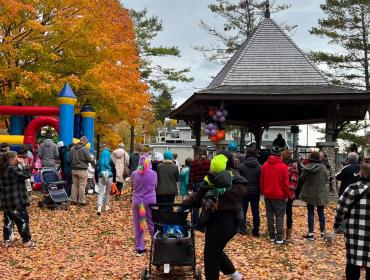 people enjoying Halloween event in Jackson's Point Parkette